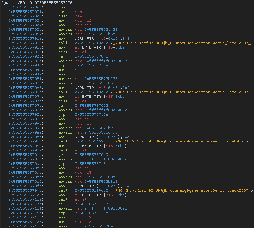 Lunacy JIT code for sum